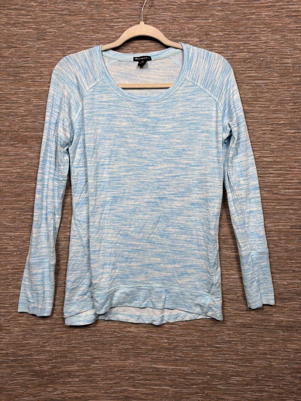 Champion Shirt Womens Medium Blue Space Dye Raglan Long Sleeve Scoop Neck Top